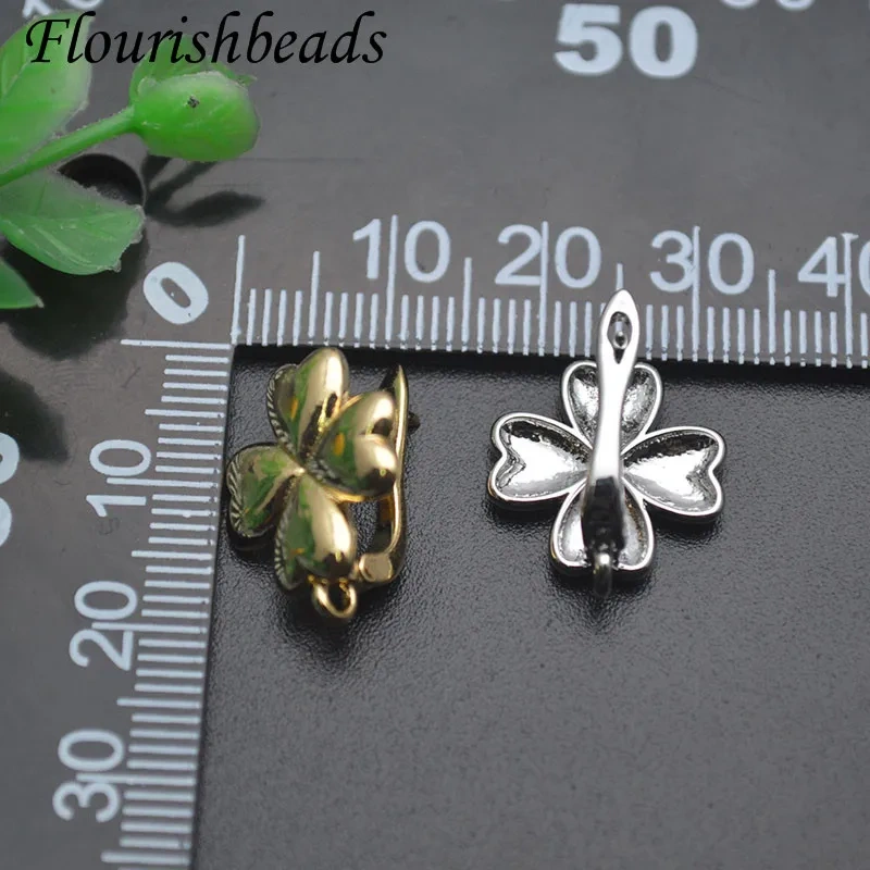 Good Quality Real Gold Plated Jewelry Findings Clover Shaped Ear Hooks for Women Handmade DIY Earrings 30pcs/lot