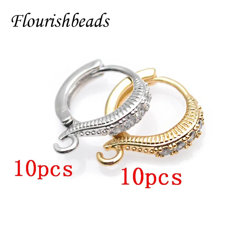 20pcs Nickle Free CZ Beas Paved Gold Plating Round Earring Hooks for Dangle Earring Jewelry Making Supplier