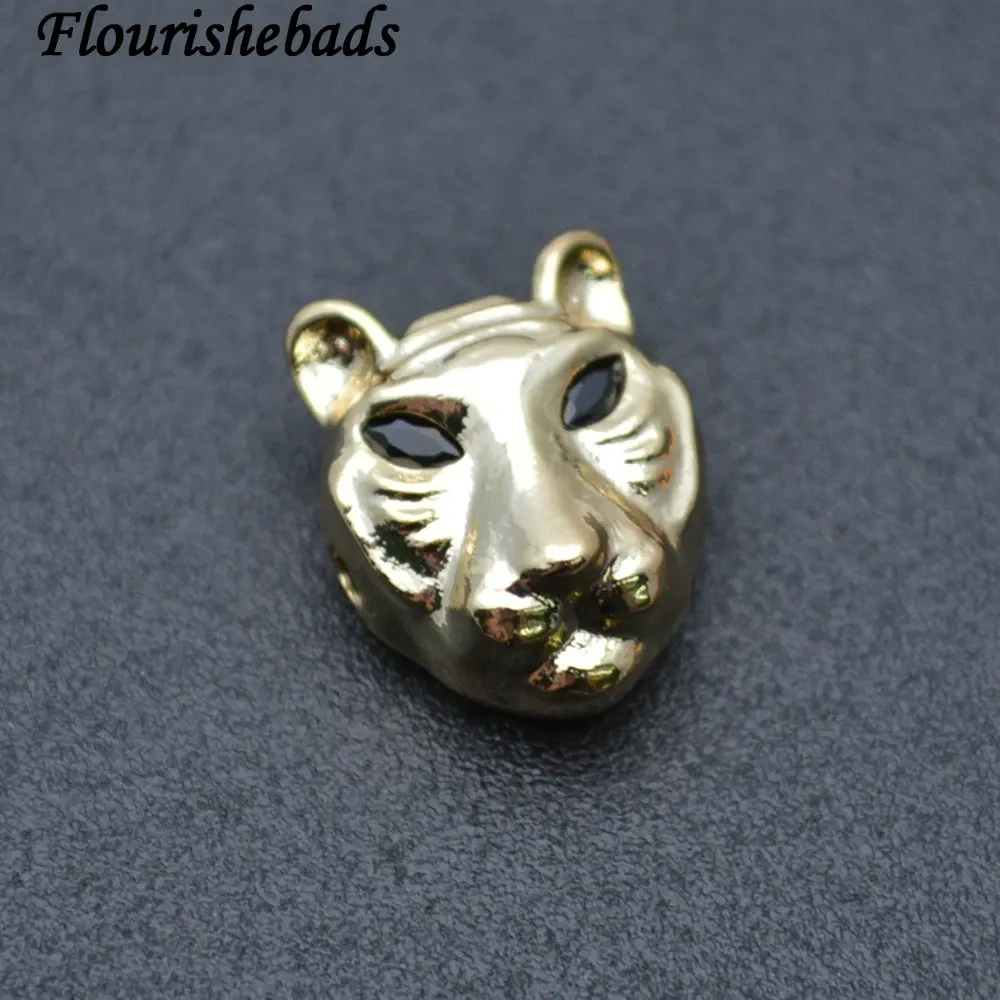 Anti-rust New Design 10x13mm Metal Copper Black CZ Eye Leopard Head Spacer Loose Beads Bracelet Charms Jewelry Findings