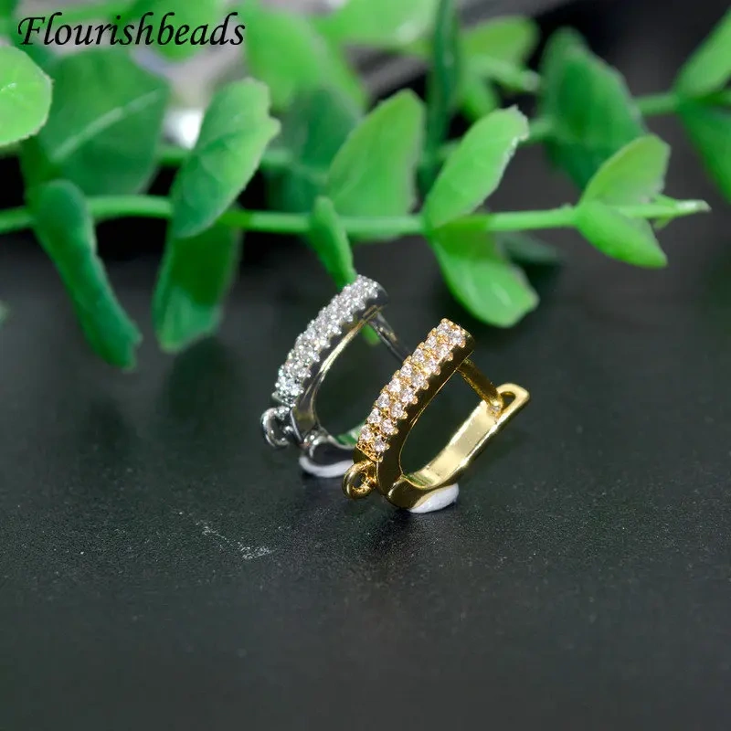 Paved Zircon CZ Beads High Quality Anti Fade Metal Arched Earring Hooks Jewelry Findings Setting Accessories Makings 30pc