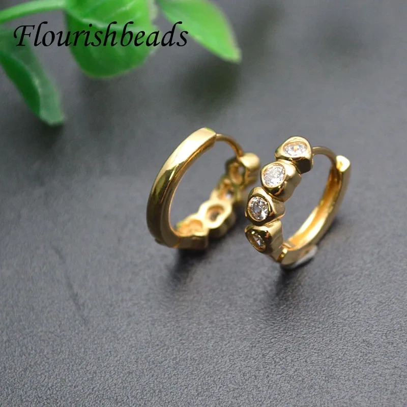 30pc Nickle Free Anti-fading Round Shape Metal Earring Hooks Zircon Beads Paved Jewelry Findings