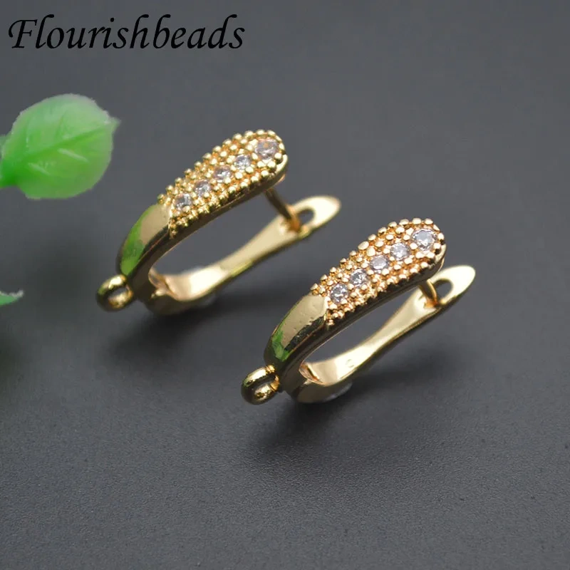 New Design Paved CZ Beads 18k Gold Earring Hooks Schwenzy Jewelry Findings for Women DIY Fashion Earrings 30pcs/lot