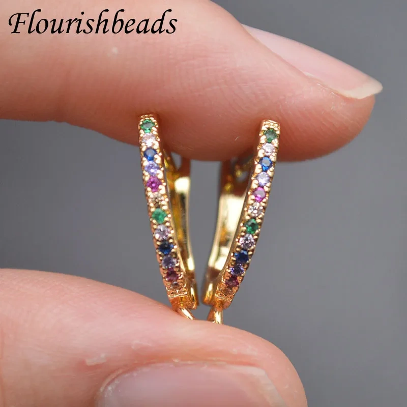 15x18mm Rainbow Zircon Paved Gold Color Earring Hooks Clasp DIY Fashion Earrings Jewelry Findings Accessories 30pcs/lot
