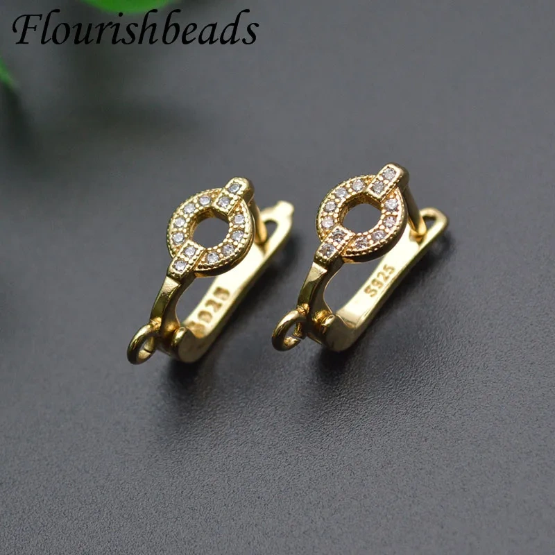 30pcs High Quality Metal Anti Rust  Real Gold  Rhodium Plating CZ Beads Paved Earring Hooks for DIY Jewelry Making