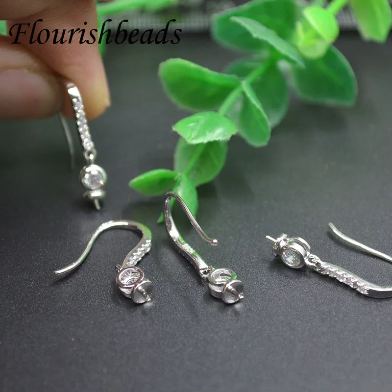 5 Pairs Hight Quanlity Rhodium Fish Wire CZ Paved Earring Hooks Pins Fit Jewelry Half Hole Beads Dangle Earrings Parts