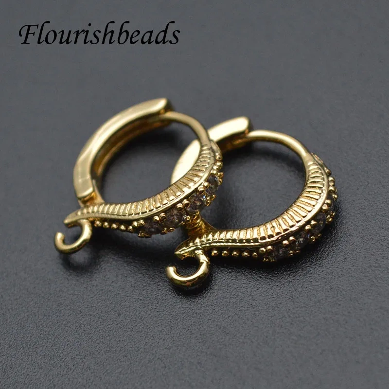 20pcs Nickle Free CZ Beas Paved Gold Plating Round Earring Hooks for Dangle Earring Jewelry Making Supplier