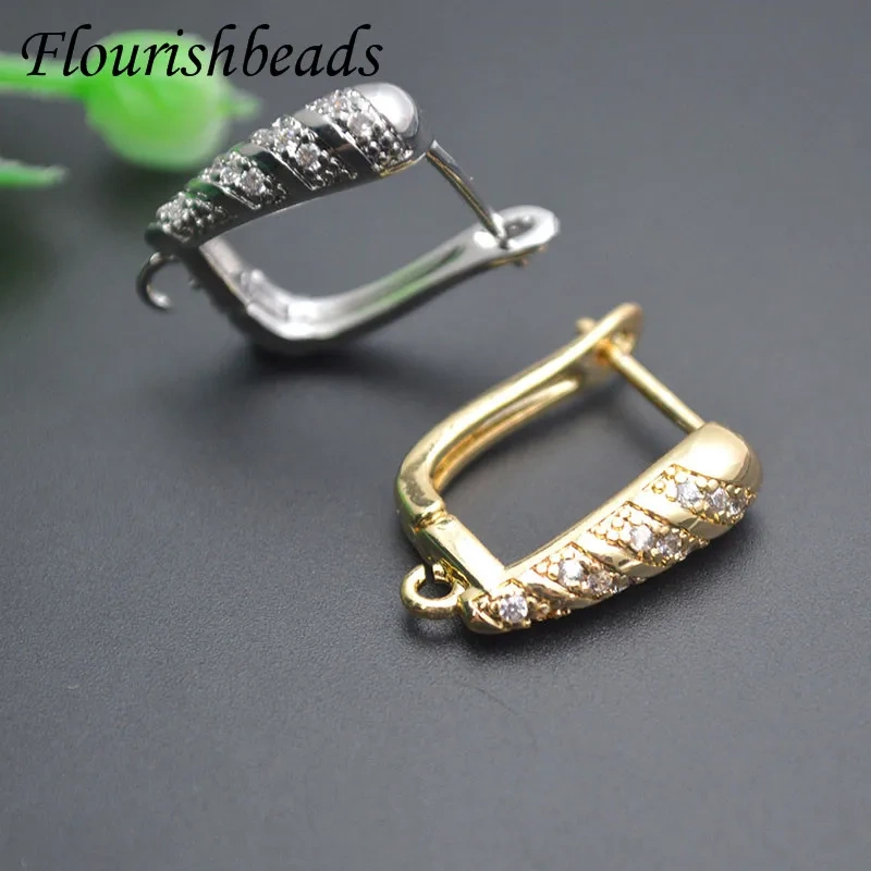 Jewelry Findings DIY Earrings Accessories Earwire Earring Hooks Paved CZ Beads Gold Color Schwenzy for Women Making 30pcs/lot