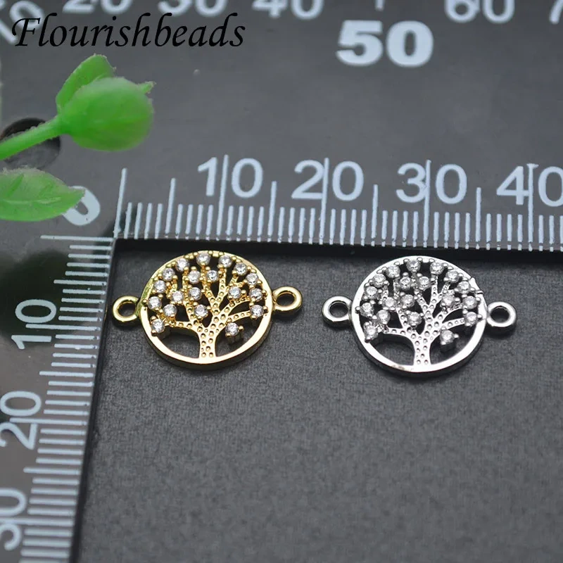 Metal Copper Real Gold Plated Paved CZ Beads Round Tree of Life Connector Handmade DIY Bracelet Jewelry Accessories
