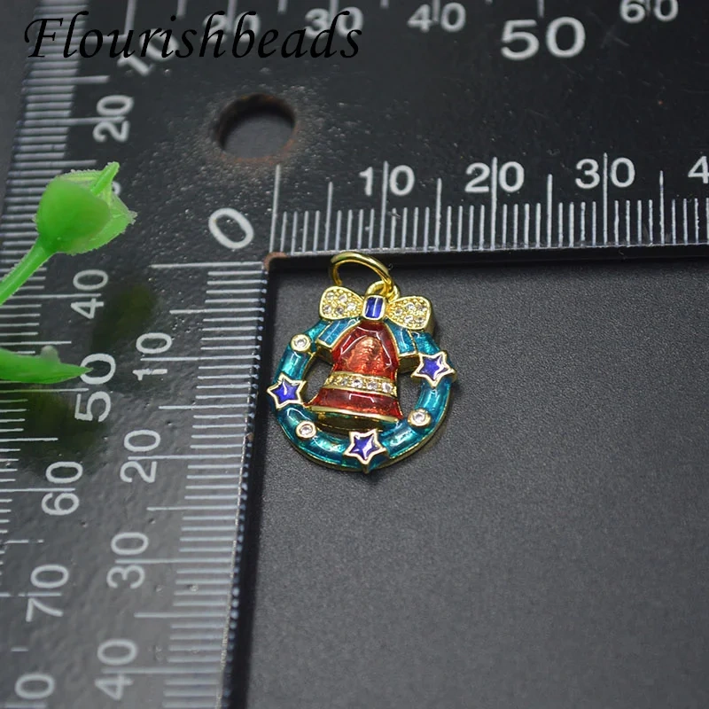 Enamel Gold Plated Christmas Santa Bracelet Necklace Charms Pendant DIY Earring Key Chain Jewelry Accessories 20pcs/lot