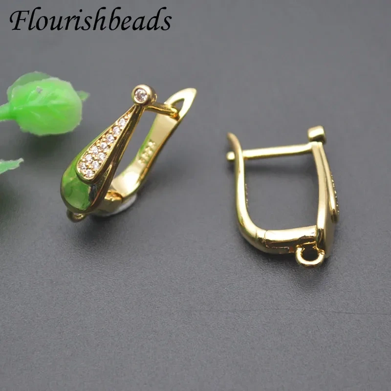 New Arrived 18k Gold Plated Paved CZ Beads Earring Hooks Earwire Accessories for Fashion Earrings Making 30pcs/lot
