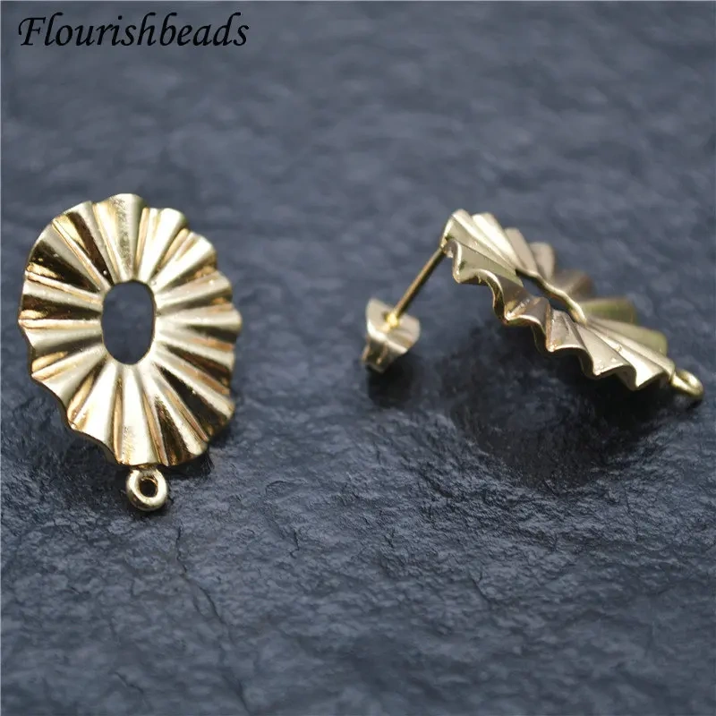 New Arrival Ins Girl Style Gold Color Metal Wave Fold Edge Circle Ear Stud Brass Fashion Jewelry Findings Earrings DIY Stuff
