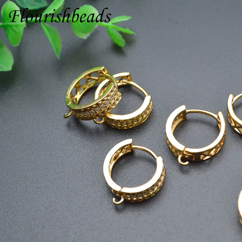 Jewelry Findings Gold Color Paved CZ Beads Shvenzy Round Earring Hooks Clasp DIY Jewelry Making Accessories 30pcs/lot