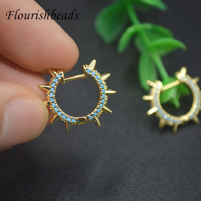 Metal Brass Gold Plated Paved Colored Zirconia Earring Hooks Hip Hop Punk Style Earrings for Party Fashion Jewelry
