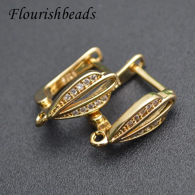 Wholesale 30pcs/lot Real Cubic Zircon Beads Paved Metal Earring Hooks DIY High Quality Jewelry Making Supplier