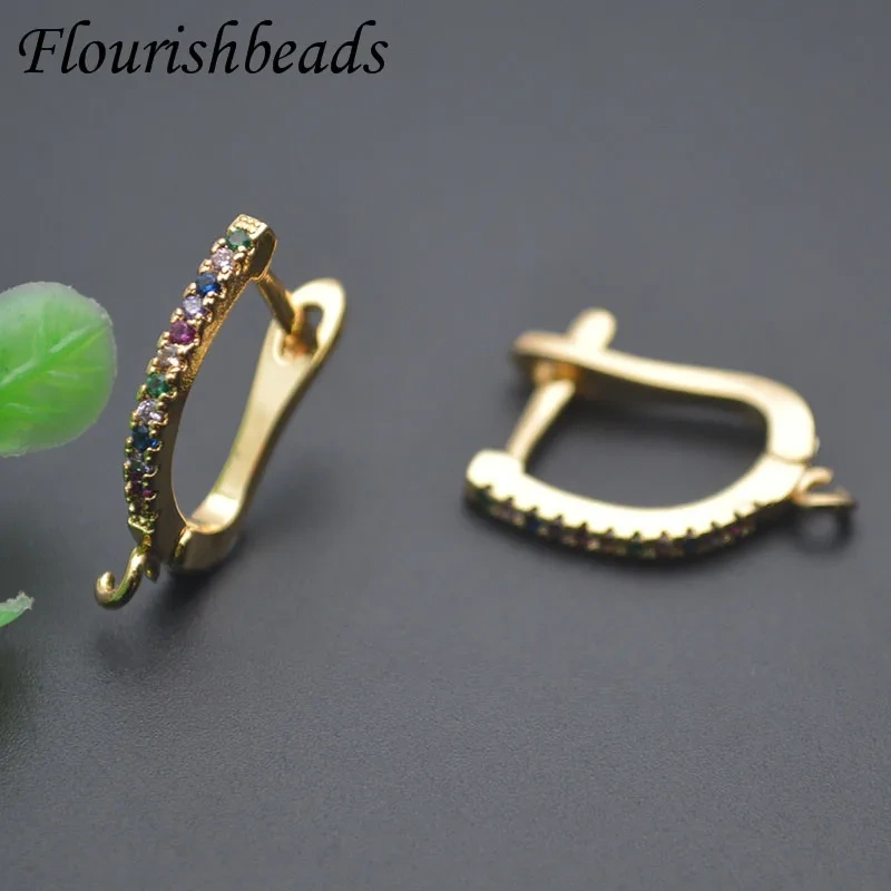 15x18mm Rainbow Zircon Paved Gold Color Earring Hooks Clasp DIY Fashion Earrings Jewelry Findings Accessories 30pcs/lot