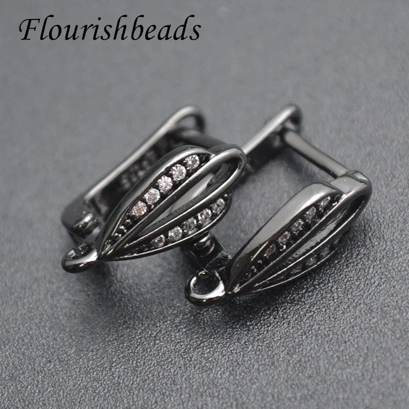 Wholesale 30pcs/lot Real Cubic Zircon Beads Paved Metal Earring Hooks DIY High Quality Jewelry Making Supplier
