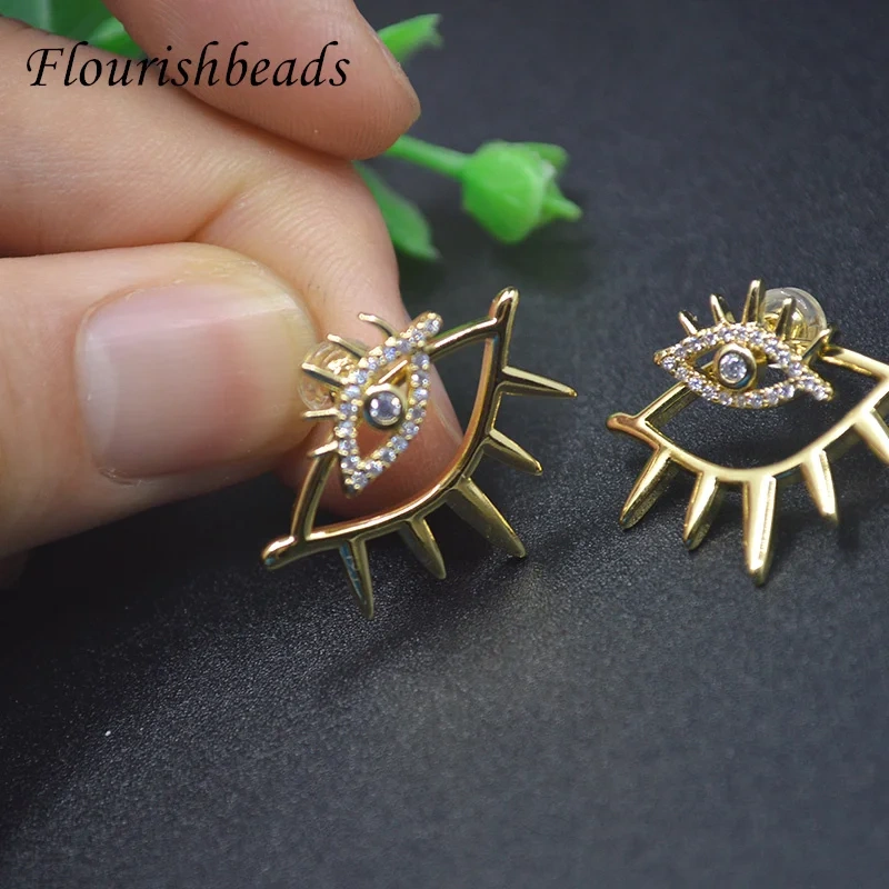 Popular New Style Personalized Earrings Turkish Evil Eye Stud Earring Gold Plated CZ Beads Paved Nickel Free Fashion Jewelry