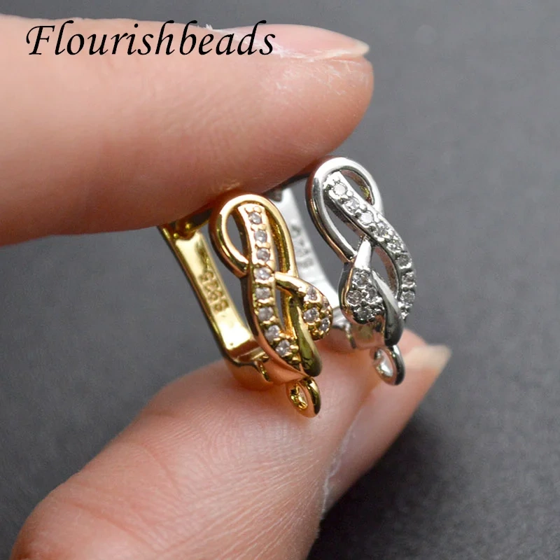 High Quality Zircon Fashion Design 8 Shape  Metal Earring Hook CZ Beads Paved for Jewelry Findings  Supplier 30pcs/lot
