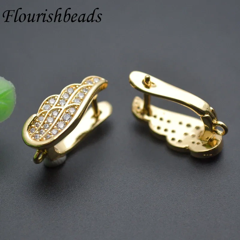 High Quality Real Gold Plated Angle Wing Shaped Earring Hooks Paved CZ Beads Ear Wire for Women DIY Jewelry Earrings Accessories