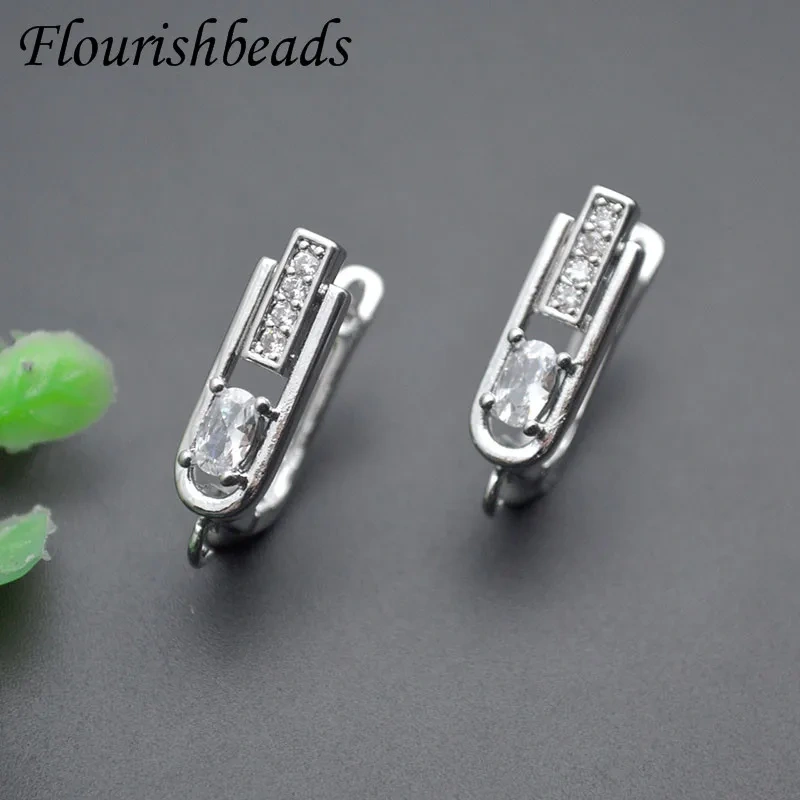 Paved CZ Beads 18k Gold Color Geometry Earring Hooks Earwire for DIY Dangle Earrings Accessories Jewelry Making 30pcs/lot