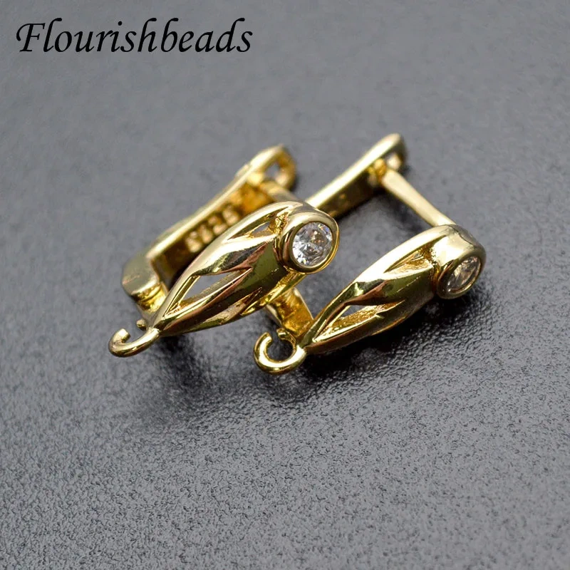 New Arrived Real Gold Plating Cubic Zircon CZ Beads Nickle Free Earring Hooks for DIY Jewelry Making Supplier 30pcs/lot