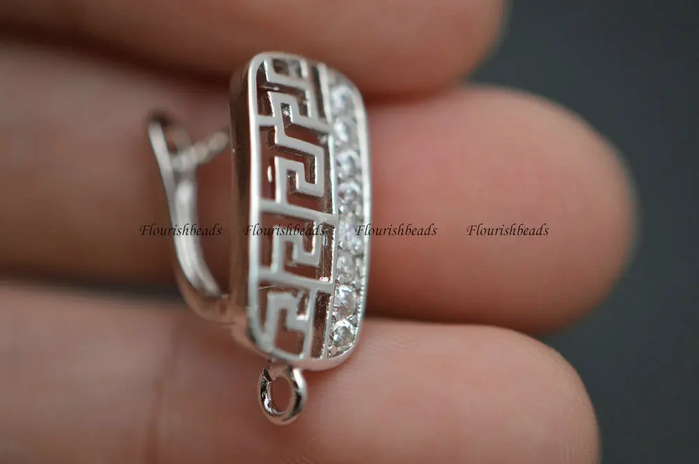 New Design Paved CZ Beads 9mm Width Metal Copper Hollow Out Earrings Hooks Jewelry Clasps Findings 30pc Per Lot