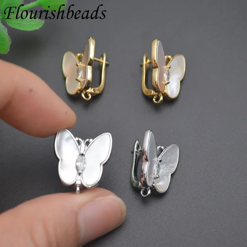 New Arrived Big Size Natural Shell Paved CZ Beads Butterfly Shaped Earring Hooks Clasp for DIY Jewelry Making Supplies 20pcs/lot