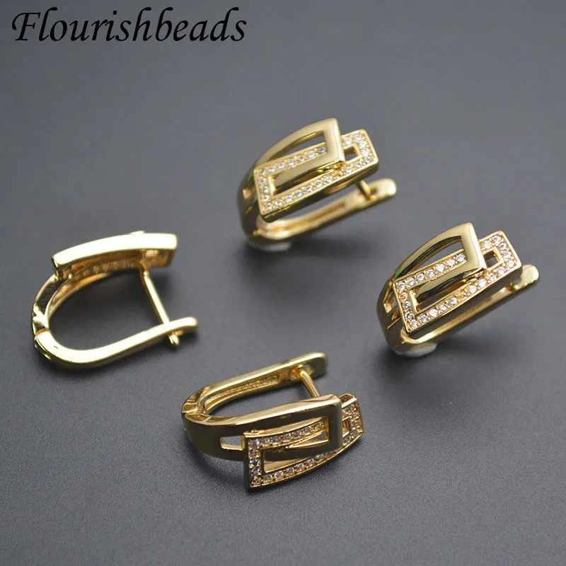 New Arrival Geometric Shape Paved Zirconia Schwenzy Findings Jewelry Making Supplies Earring Hooks 30pcs/lot