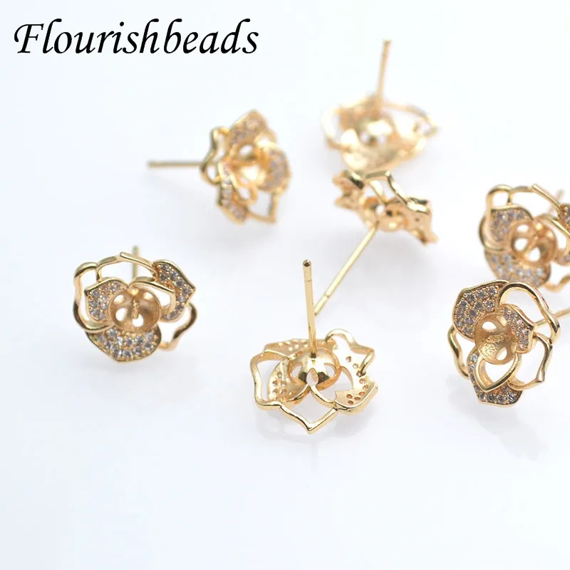 20pc Hight Quality Nickel-free Gold Color Flower Shape Earring Hooks Fit Half Hole Beads Jewelry Making Accessories