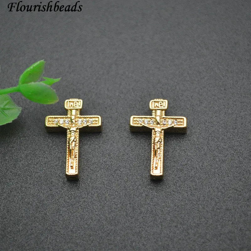 Wholesale 30pcs Paved CZ Beads Mini Religion Cross Charm Pendants Fit DIY Bracelet Necklace Earrings Jewelry Accessories