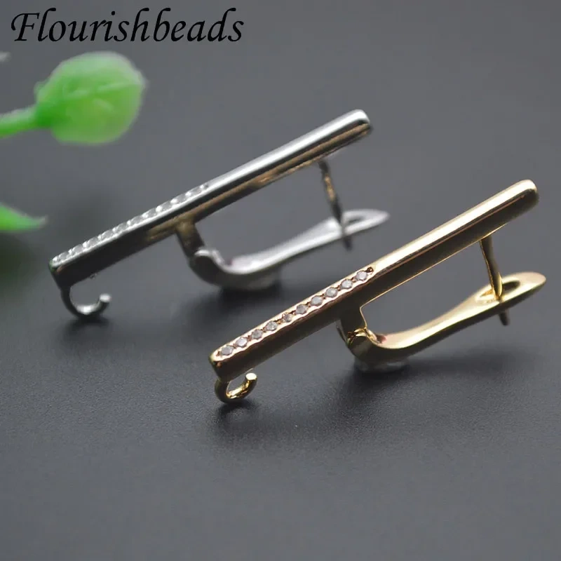Jewelry Findings Paved CZ Beads Earring Hooks Clasp Fixtures Fasteners Accessories for Women DIY Fashion Earrings 30pcs/lot