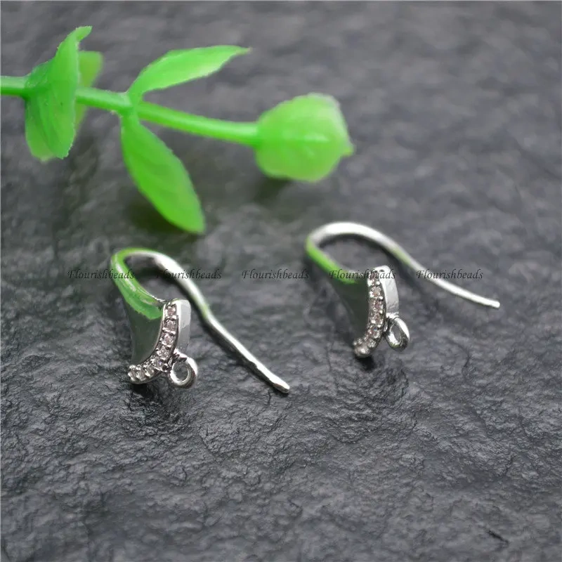 Good Quality  Anti-rust Inlaid CZ Zircon Beads Metal Earrings Hooks Jewelry Findings Gold Color / Rhodium Silver Color 30pcs