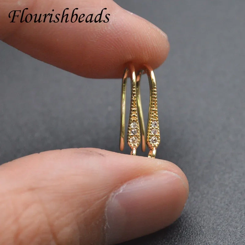 Various Styles Gold Plated Paved CZ Beads  Ear Wire Earring Hooks for DIY Jewelry Making 50pcs/lot