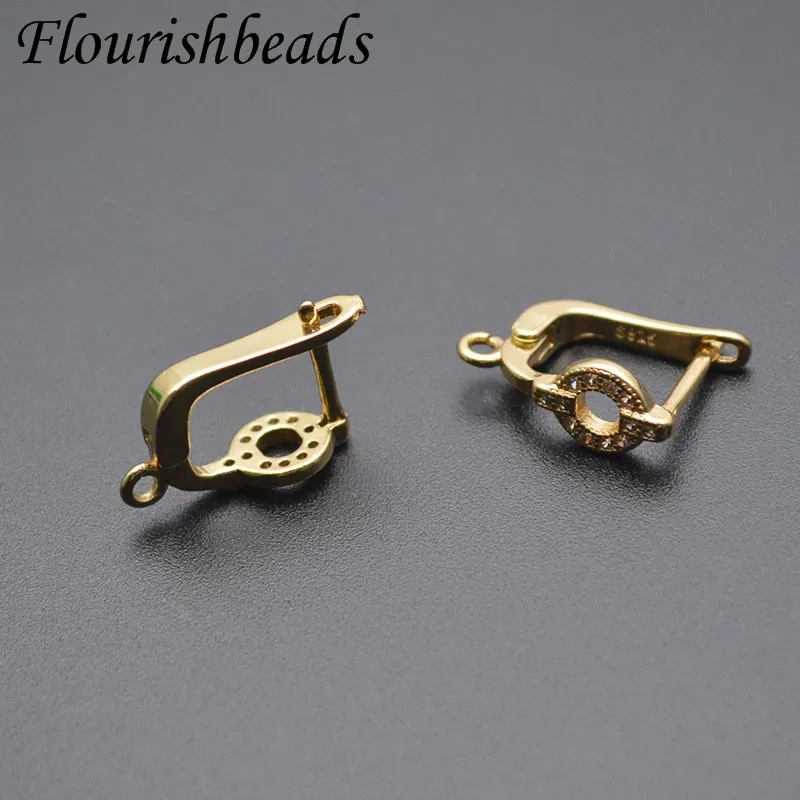 30pcs High Quality Metal Anti Rust  Real Gold  Rhodium Plating CZ Beads Paved Earring Hooks for DIY Jewelry Making