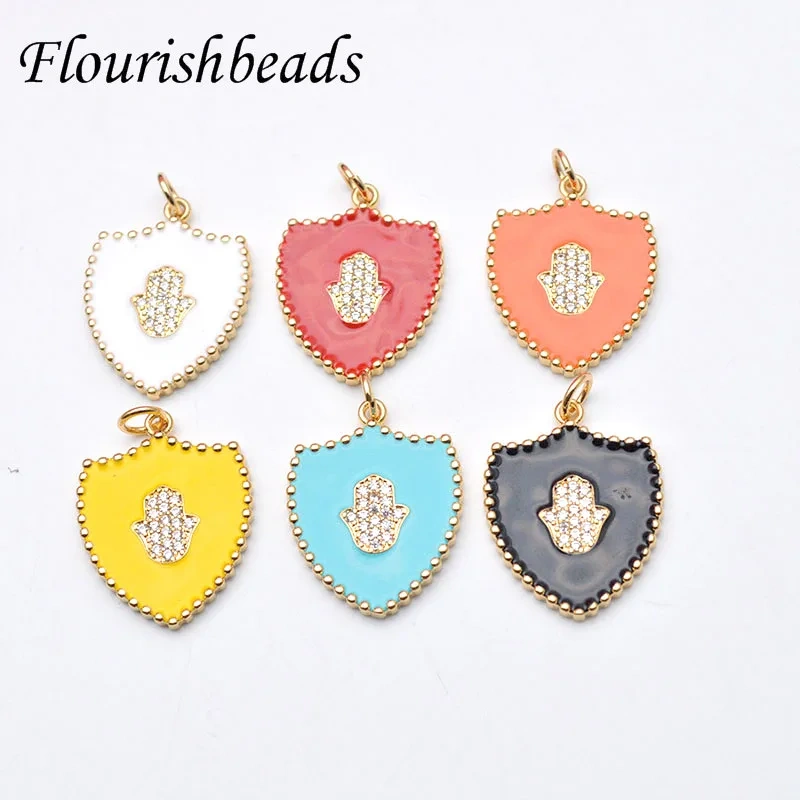 Drop Oil Colorful Enamel Moon Star hand  Heart  Shape Pendant Diy CZ Beads paved Charms for Jewelry Making