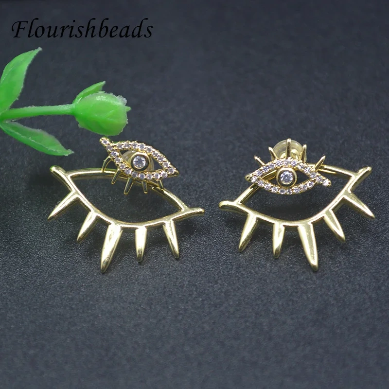 Popular New Style Personalized Earrings Turkish Evil Eye Stud Earring Gold Plated CZ Beads Paved Nickel Free Fashion Jewelry