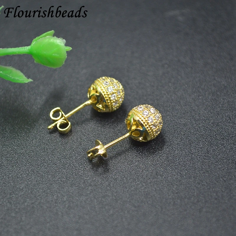 Luxury Metal Anti Fading Colored Zircon Round Ball Shape Stud Earring for Fashion Girl Jewelry 20pcs/lot