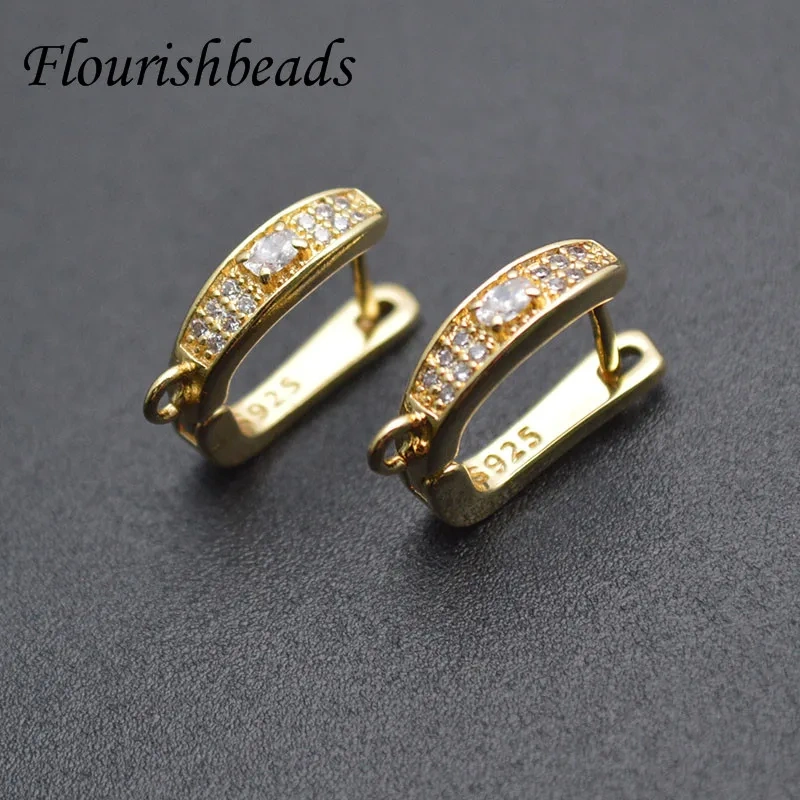 30pcs Multi-row Zircon CZ Beads Paved Real Gold Rhodium Plating Earring Hooks for DIY High Quality Jewelry Making Supplier