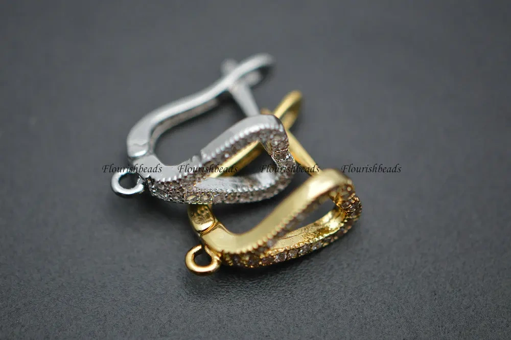 New Design Paved CZ Beads 12mm Metal Copper Hollow Out Heart Shape Earring Hooks Jewelry Clasps Findings 30pc Per Lot