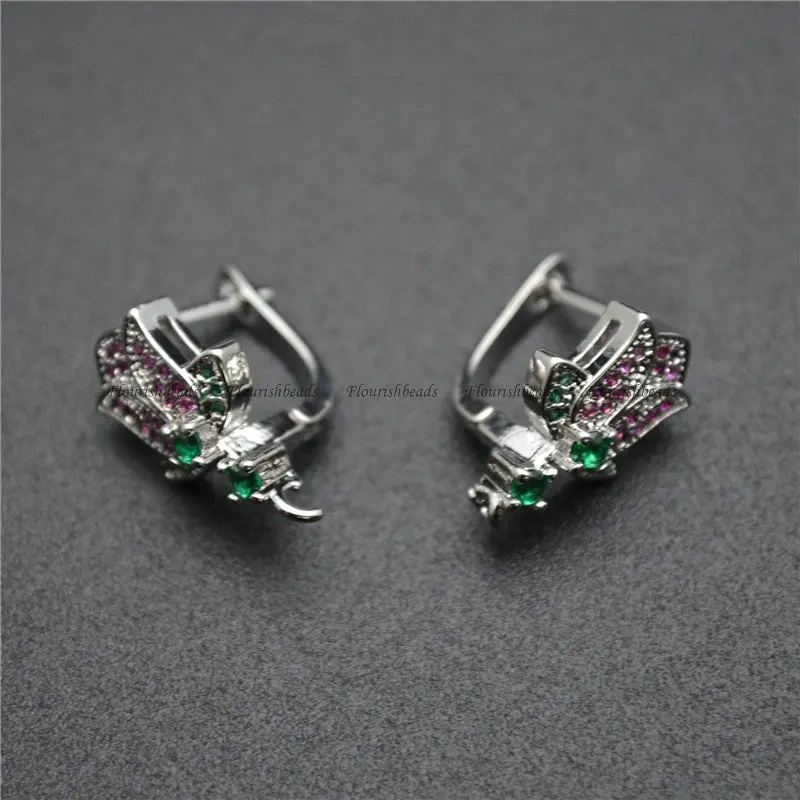 20pc Colorful Zircon CZ Beads Pave Hook Anit-rust Metal Brass Earrings Hooks Hand Shape Connector Nickle Free Jewelry Makings