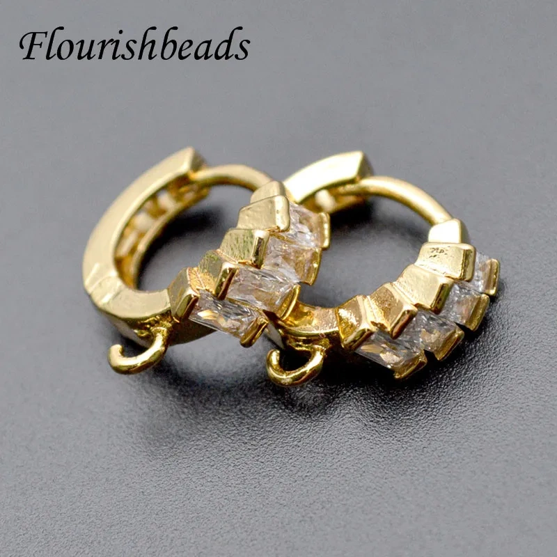 30pcs High Quality Nickle Free CZ Beads Paved Gold Rhodium Plating Earring Hooks DIY for Jewelry Making Parts Supplier