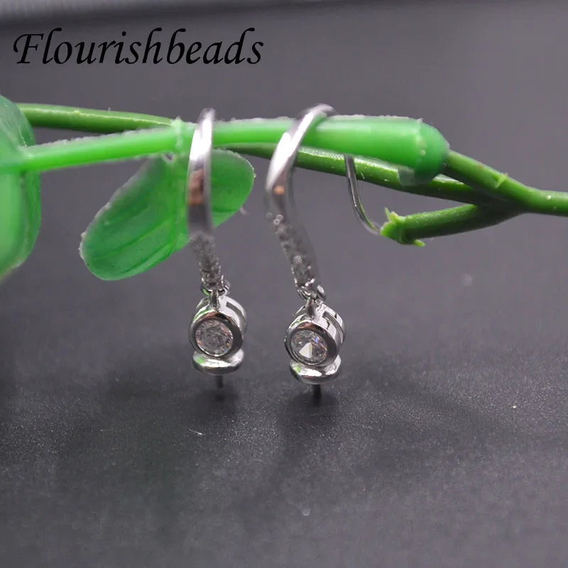 5 Pairs Hight Quanlity Rhodium Fish Wire CZ Paved Earring Hooks Pins Fit Jewelry Half Hole Beads Dangle Earrings Parts