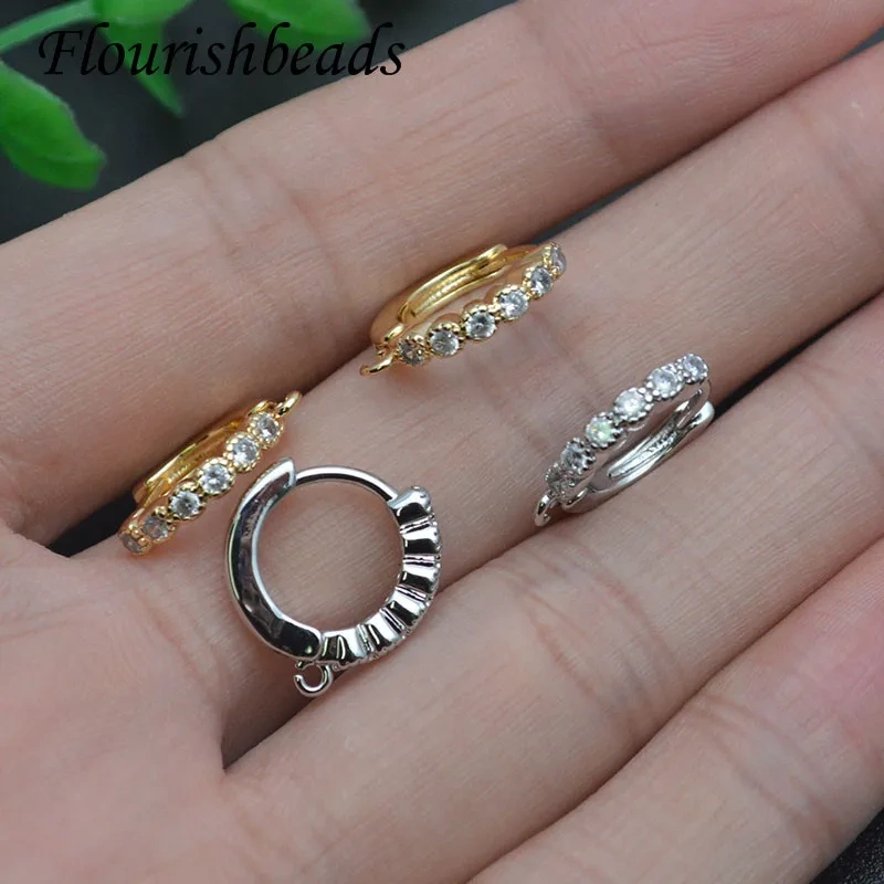 15x15mm 30pcs/lot CZ Beads Paved Gold Color Earring Hooks Clasp with Open Loop Woman Handmade Jewelry Making Accessories