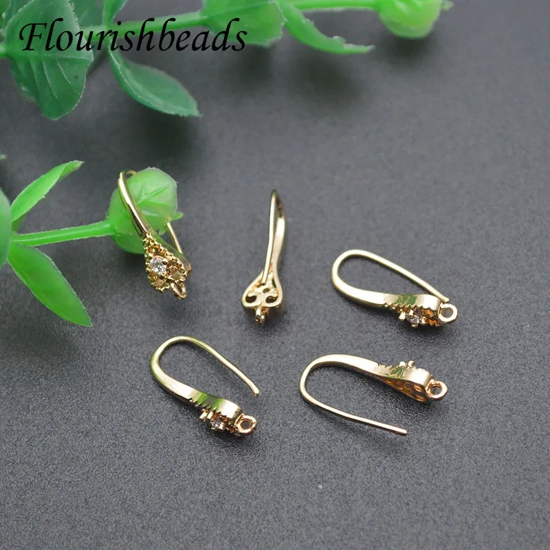 Various Styles Gold Plated Paved CZ Beads  Ear Wire Earring Hooks for DIY Jewelry Making 50pcs/lot