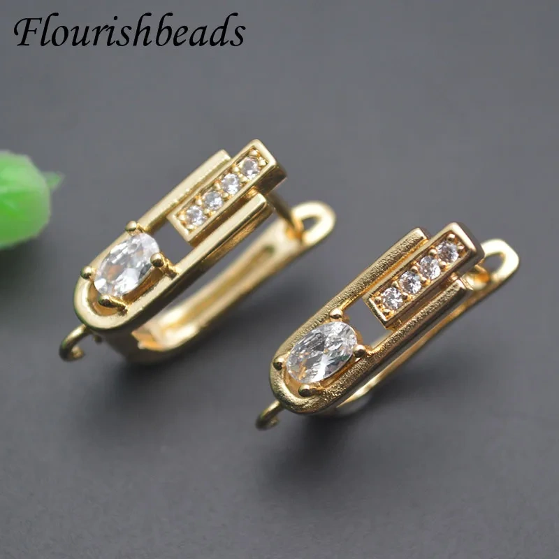 Paved CZ Beads 18k Gold Color Geometry Earring Hooks Earwire for DIY Dangle Earrings Accessories Jewelry Making 30pcs/lot