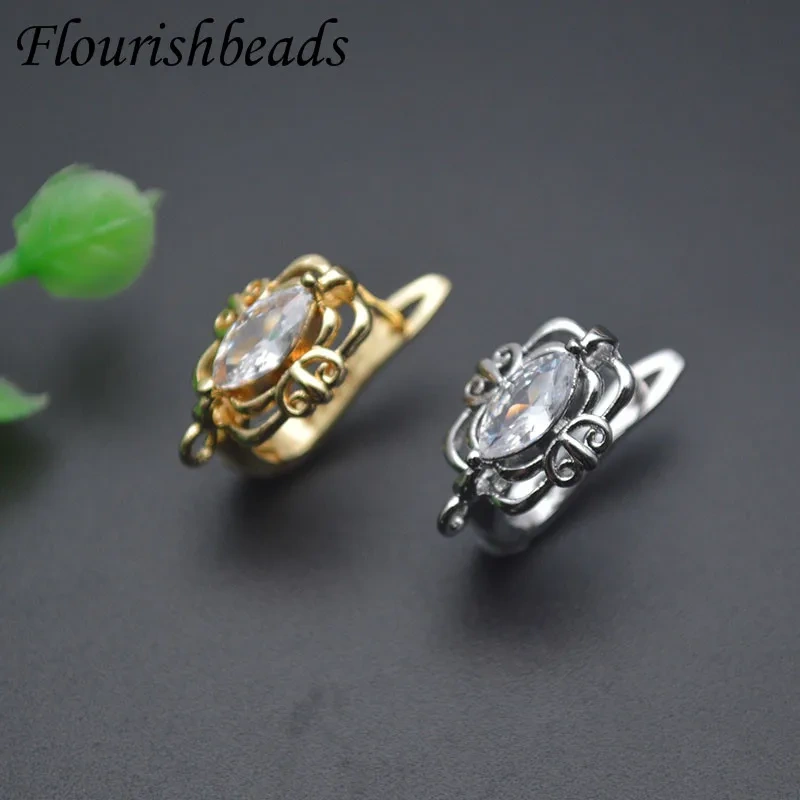 New Style Zirconia Flower Vintage Gold Earring Hooks Shvenzy Ear Wire for DIY Earrings Jewelry Making 30pcs/lot