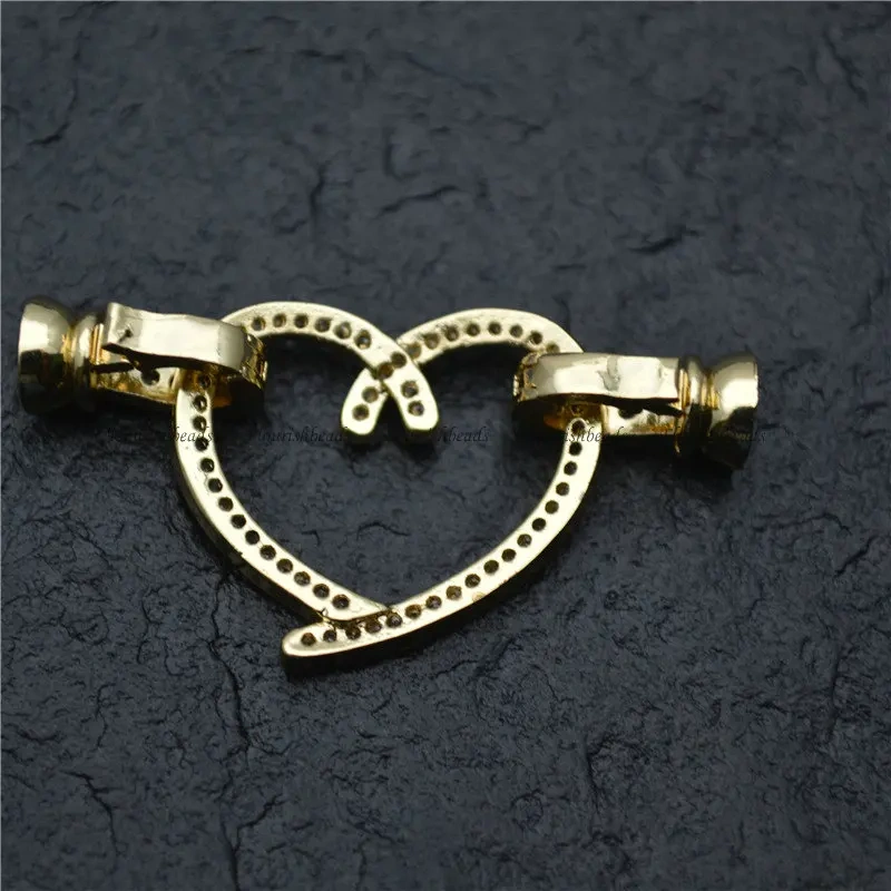 25x23mm Heart Shape Pave CZ Rhinestone Two Loops Connectors Necklace Clasps or Bracelet Charms Fashion Jewelry Findings 5pcs
