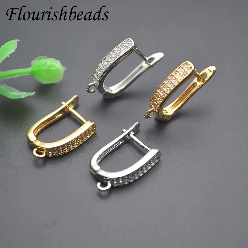 High Quality Paved Double Row Zirconia Basic Earwire Earring Hooks Accessories DIY Fashion Jewelry Making Supplies 30pcs/lot
