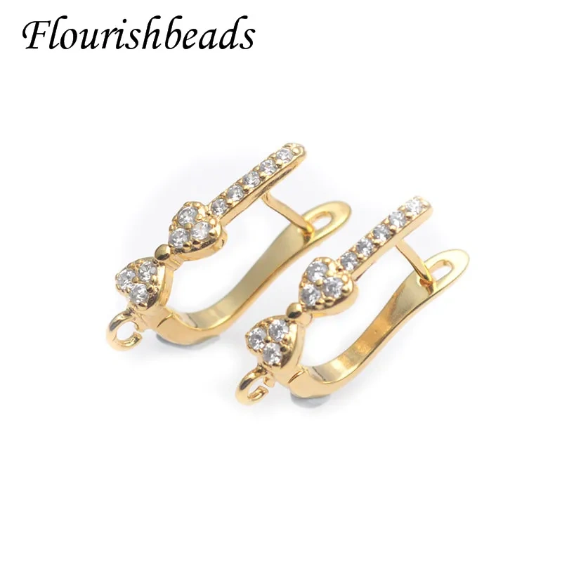 13x18mm Cubic Zircon Beads Paved Bow Shape Earring Hooks Accessories for Women Handmade Tassle Ear Jewelry Making