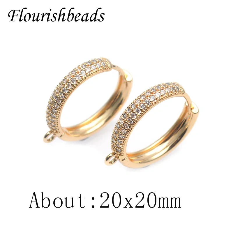 Metal Brass Gold Plated Paved CZ Beads Circle Shape Round Earring Hooks for Diy Women Handmade Jewelry Making 20pcs/lot